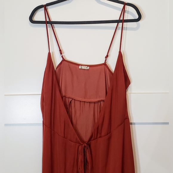 Free People Intimately All My Love Shine Wrap Mini Slip Dress Rust Satin S/M - Picture 2 of 14